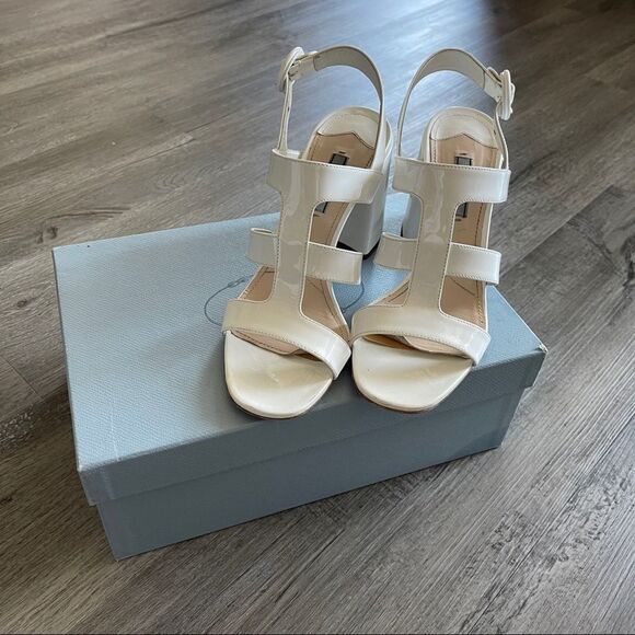Prada White Box Patent Caged 85mm Sandals - Picture 3 of 12